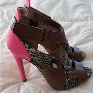 Joan & David Brown and Pink Snakeskin Heels